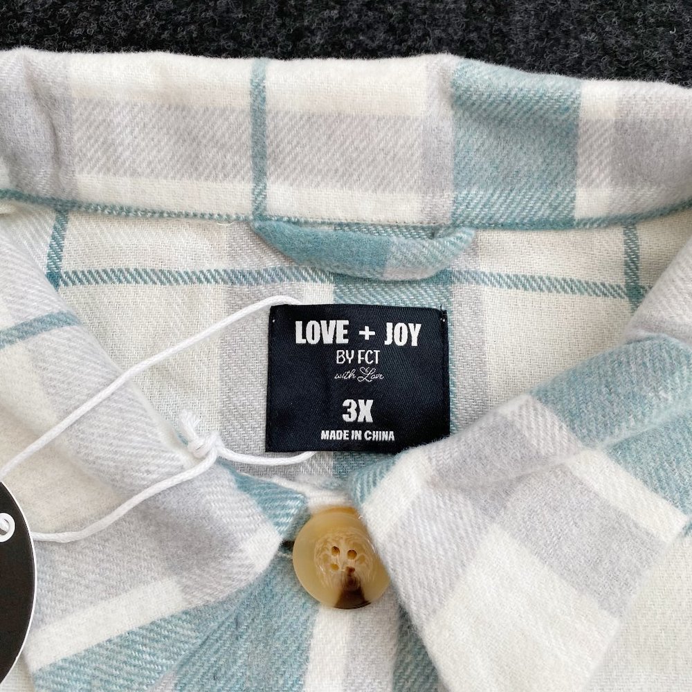 Women's Flannel Shirt Jacket, Button Dawn, Blue Plaid, Chest Pockets, Sz 2X /3X - Picture 7 of 12